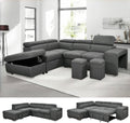 THSUPER 104'' Microfiber L Shaped Sectional Sleeper Sofa Couch with Pull Out Bed and Storage Ottoman, Convertible Couches with Adjustable Headrest for Living Room, Left Facing Chaise. Charcoal Grey