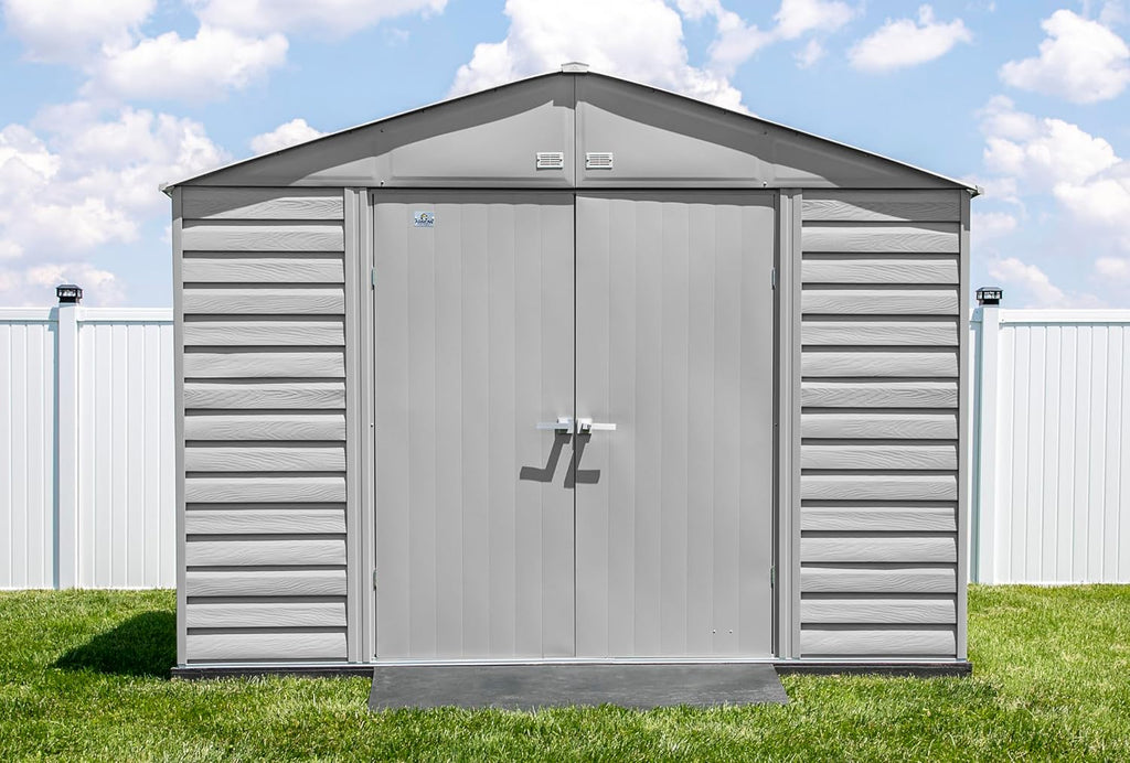 Arrow Select 10' x 12' Outdoor Lockable Steel Storage Shed Building, Flute Grey