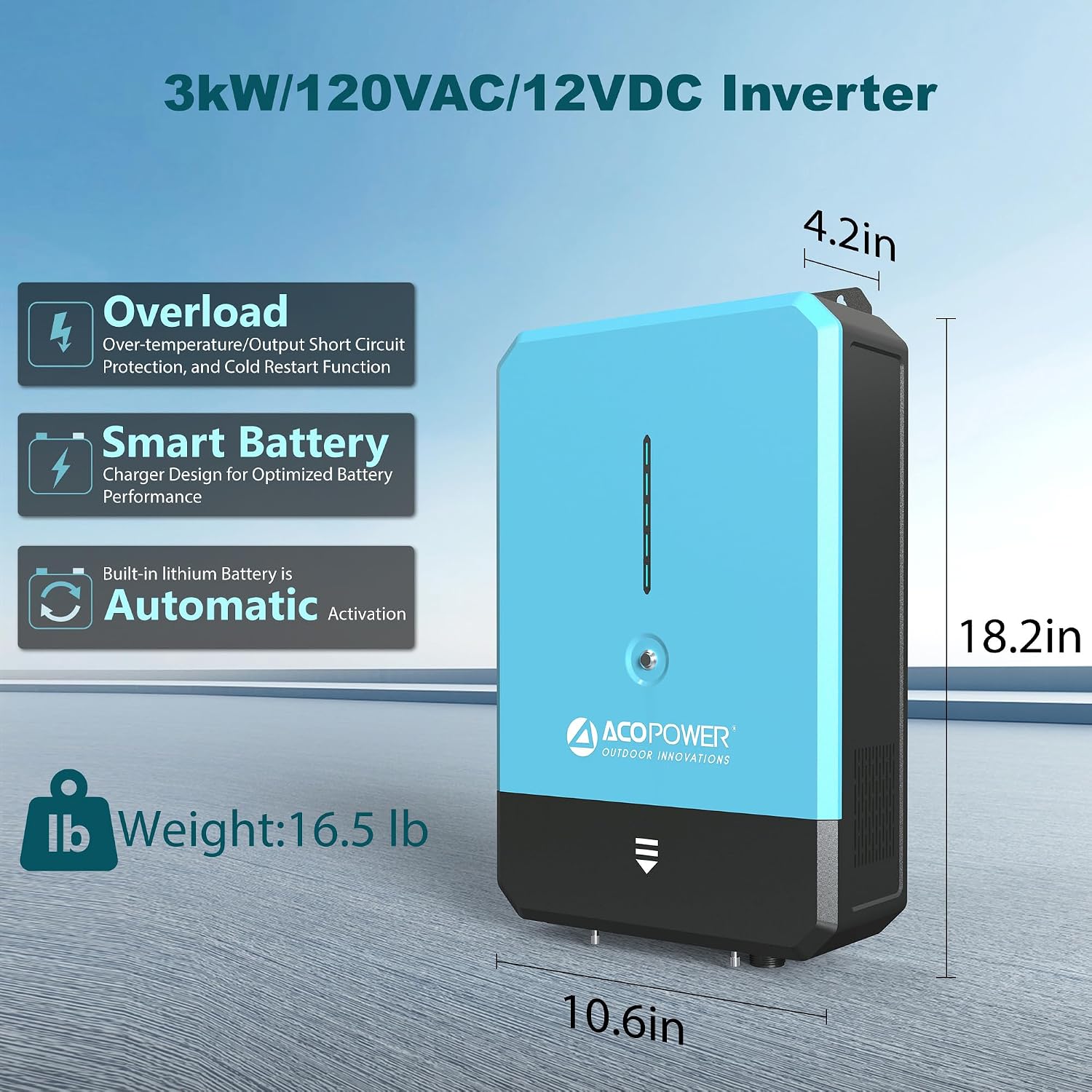 ACOPOWER 12V 3000W Pure Sine Wave Inverter,110V-130V AC Output, All-in-One Solar Hybrid Charger Power Inverter with 40A MPPT Solar Controller, Generator Battery Charging for Home, Camping, RV