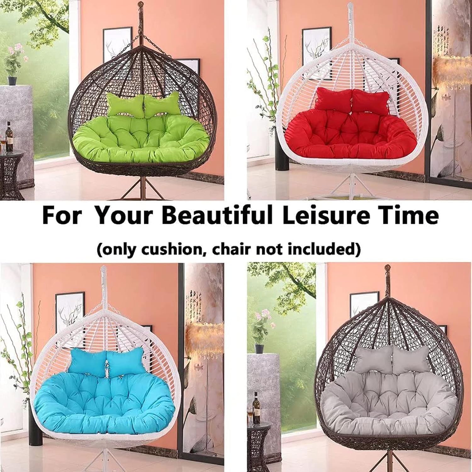 Replacement Double Egg Chair Cushion Outdoor Patio Wicker Loveseat Hanging Swing Egg Chairs for 2 Persons, Ideal for Patio, Backyard, Balcony - Hammock Swing Chair Cushion