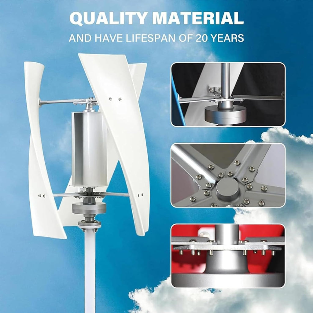 3000W Garden Vertical Wind Turbine Generator Kit, Three-Phase AC Vertical Wind 12V 24V 48V 220V Wind Turbine with MPPT Controller for Home Industrial Energy Equipment 24V