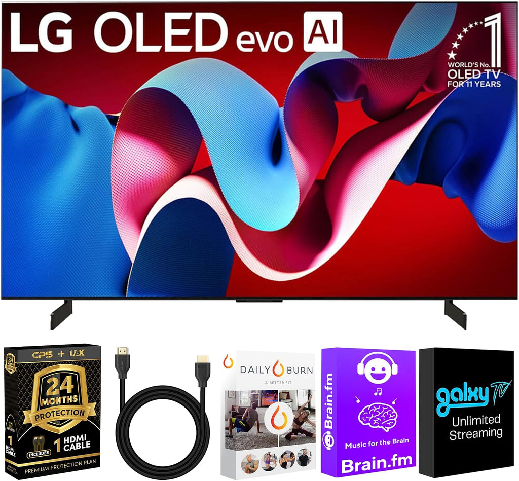 LG OLED65C4PUA OLED C4 65 Inch HDR 4K Smart OLED TV 144 HZ Refresh Rate + UAX 4K HDMI 2.0 Cable + CPS 24 Months Protection and Streaming Bundle with Alexa (65 INCH)