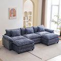 Oprisen 120' Modular Sectional Sofa, Comfy Cloud Couch Sectional Sofa with Ottoman, Chenille Sofa Sleeper Deep Seat Sofa with Throw Pillows for Living Room (Blue, 120'- U Shape)