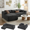 Vesgantti 106' Boneless Couch with Chaise, Deep Seat Comfy Cloud Modular Sofa Corduroy Memory Foam Sectional Couches for Living Room Bedroom, No Assembly Required (Grey, Left-Facing Chaise)
