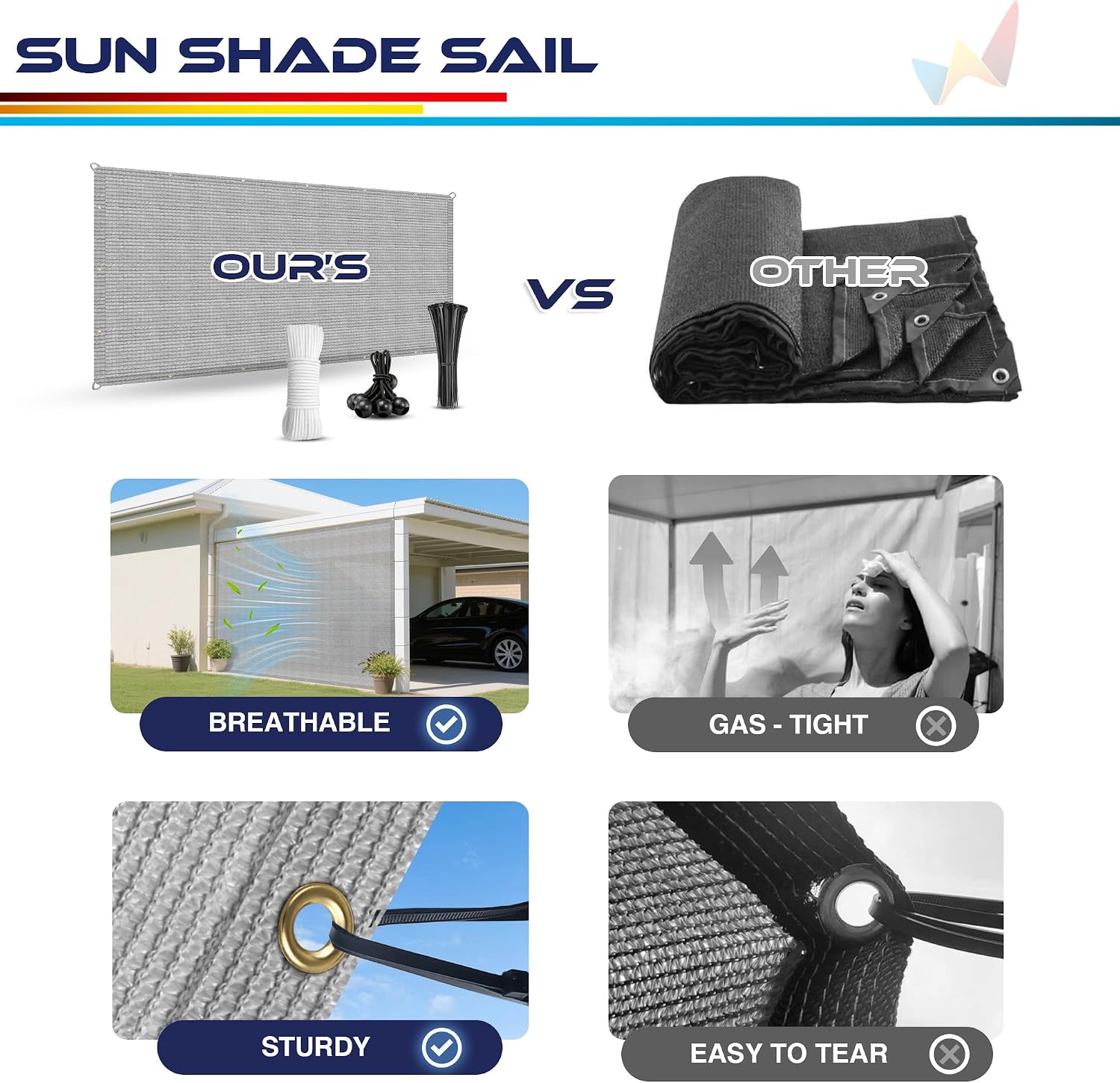 Windscreen4less 8' x 30' Sun Shade Sail Straight Edge Sun Shade Canopy Cover Outdoor with Grommets D-Ring UV Block for Pergola Backyard Patio (Light Gray)