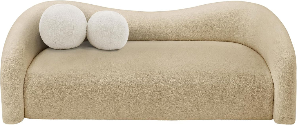 Meridian Furniture 186Beige-S Kali Collection Modern | Contemporary Sofa with Soft Beige Faux Shearling Teddy Fabric, Curved Back, 86' W x 33' D x 27' H, Beige