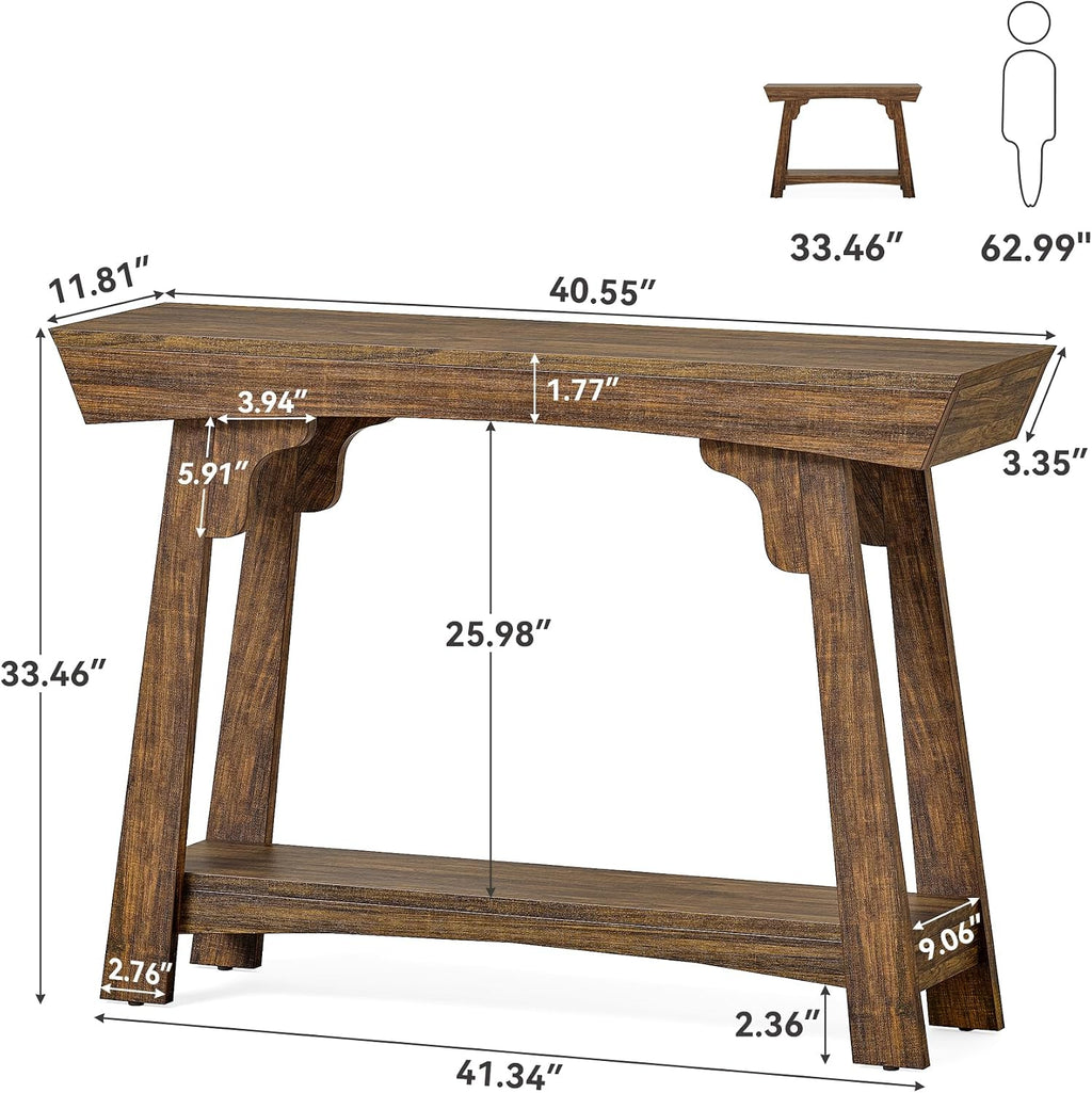 LITTLE TREE 41-Inch Console Table with Storage, 2-Tier Sofa Table Behind Couch, Farmhouse Entryway Table for Living Room, Hallway (Rustic Brown)