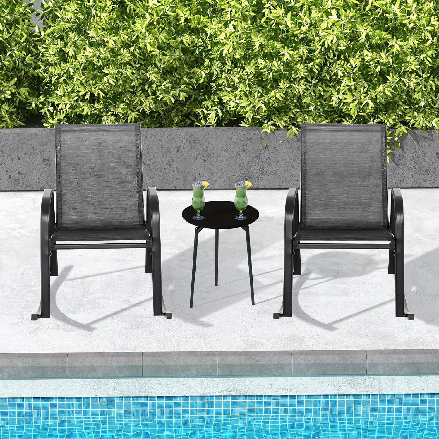 Giantex Outdoor Rocking Chairs Set of 2, Patio Rocking Chairs w/Breathable Seat & Back, Heavy-Duty Metal Support, Ergonomic Outside Rocker for Backyard, Poolside, Garden (2, Black)