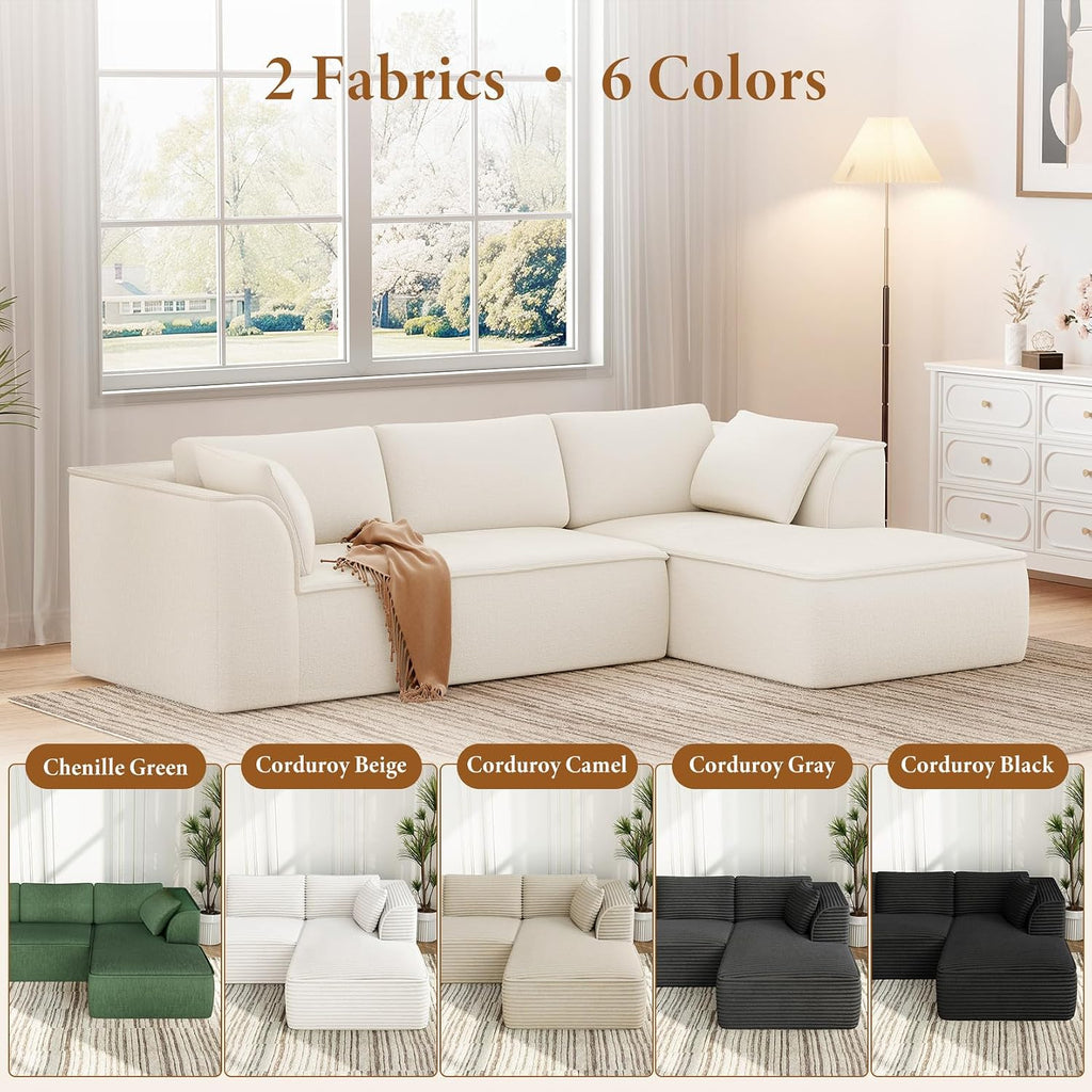 Vesgantti 106' Cloud Sectional Couch with Chaise, Deep Seat Modular Sectional Sofa Chenille Memory Foam Sofa Boneless Couches for Living Room Bedroom, No Assembly Required (Beige, Right-Facing Chaise)