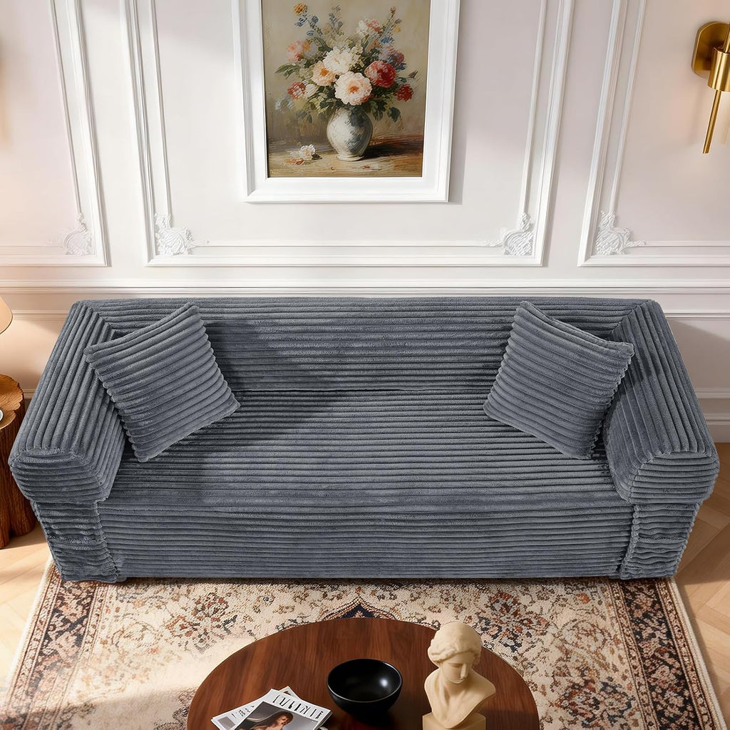 3 Seater Sofa Couch for Living Room (Gray, 30' D + 2 Pillows +Fixed-Shape Frame)