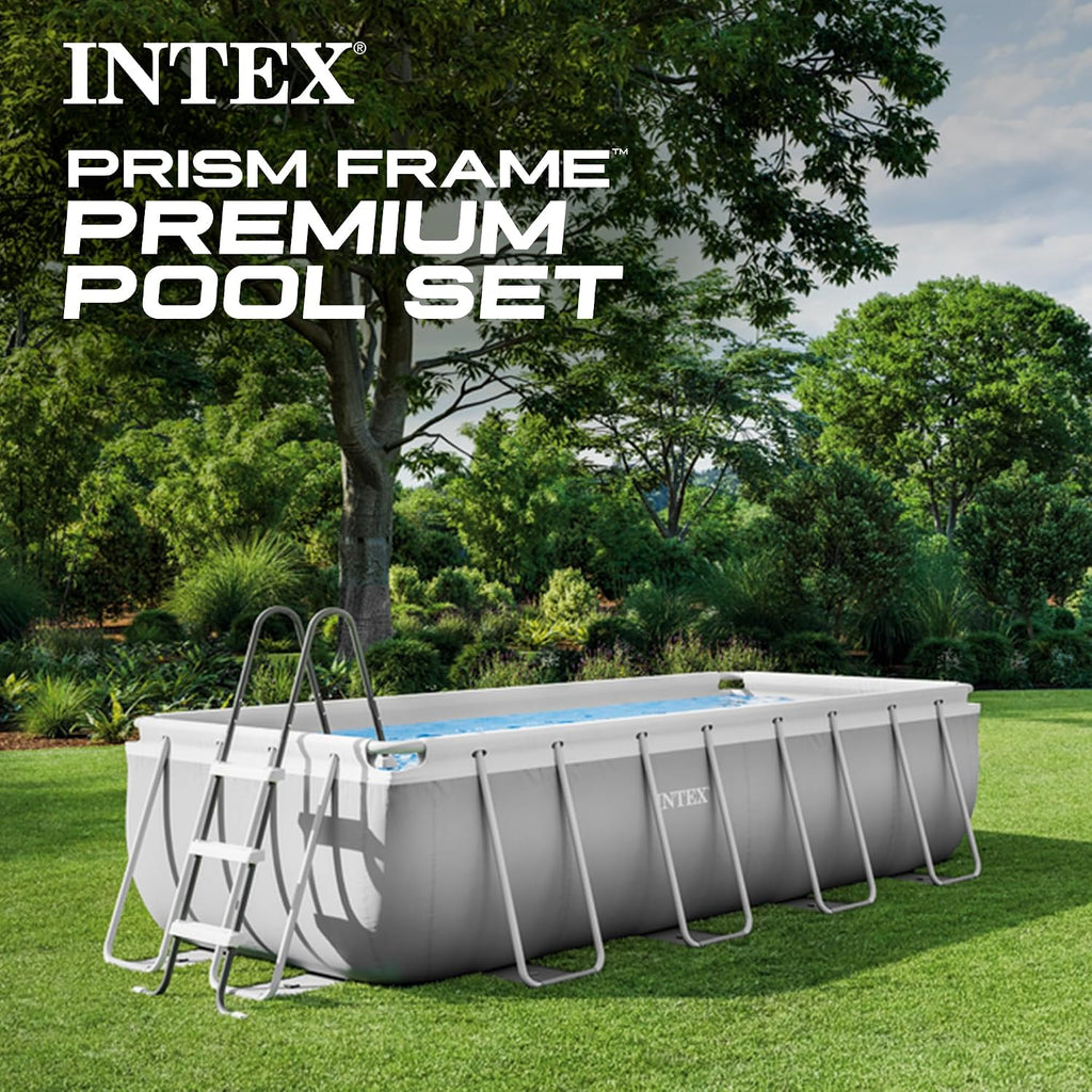 Intex 16 Foot by 42 inches Frame Rectangular Above Ground Swimming Pool Set with Filter Pump, Ladder, Ground Cloth, Protective Canopy, and Pool Cover