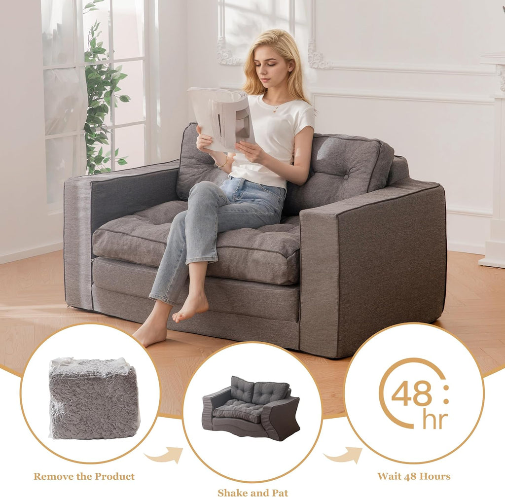 YOSHOOT Loveseat Sleeper Sofa,55' Convertible Sofa Bed Couch Futon Couches for Living Room,3-in-1 Pull Out Floor Couch with Reclining Backrest and Pillows