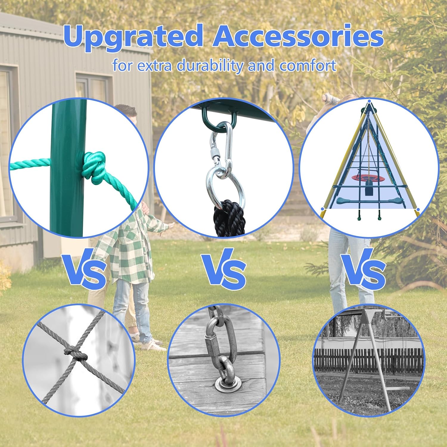 Metal Swing Sets for Kids Backyard, 6-in-1 Heavy Duty Metal Swingset with Climbing Frame, Net, Glider, Hammock Swing, Belt Swing & Basketball Rim, 700LB A-Frame Outdoor Playground for Ages 3-12