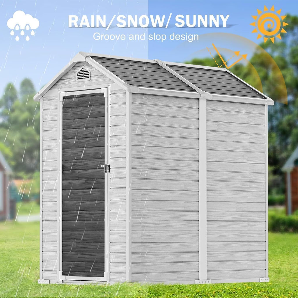 CDCASA 6x4 FT Resin Shed, Large Waterproof Outdoor Storage Sheds with Floor Included & Lockable Door & Vents, Outside Plastic Tool Shed for Backyard, Patio, Poolside, Lawn