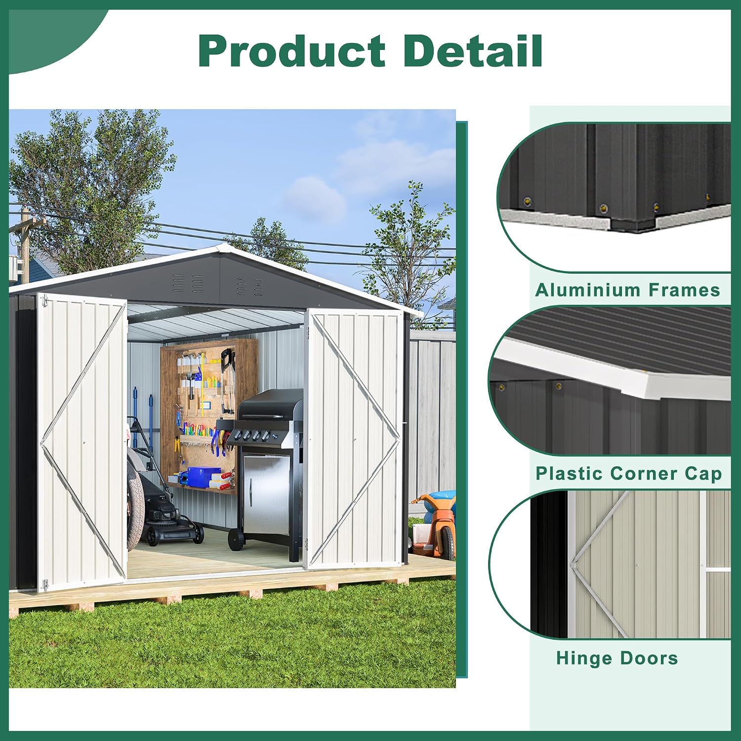 10x12 FT Shed Outdoor Storage Shed Metal Garden Shed with Lockable Doors & Slooping Roof Tool Shed Bike Shed for Backyard, Patio, Poolside (Black)