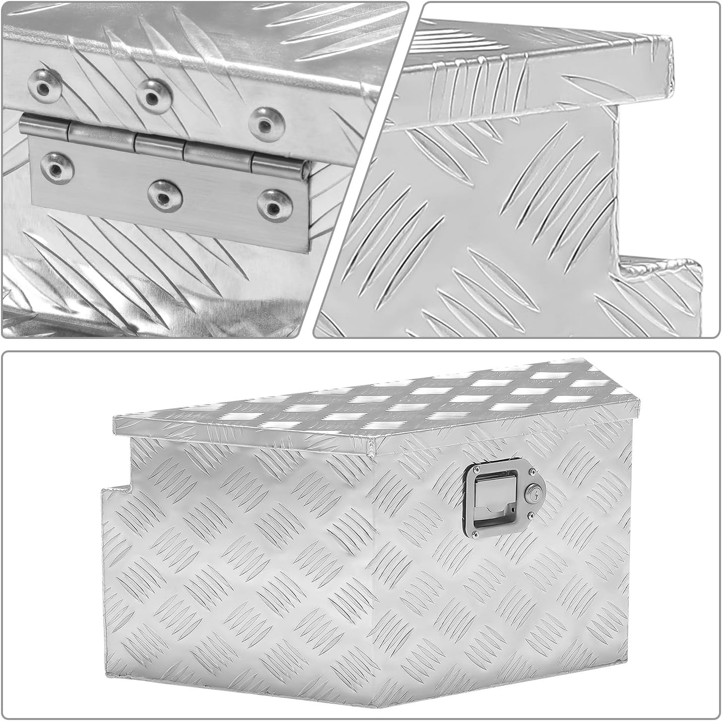 DNA MOTORING Trailer Tongue Box, Lockable Aluminum Truck Bed Tool Box - 26' X 11' X 12', Silver, TBOX-T5-011-ALU