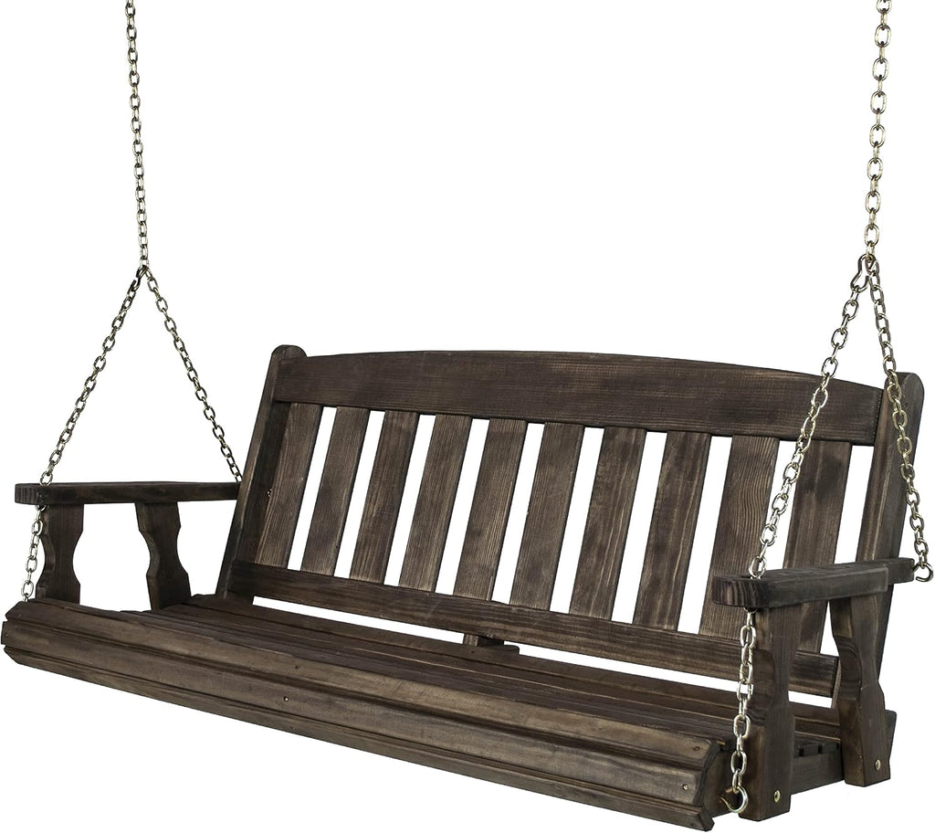 Amish Casual Heavy Duty 800 Lb Mission Treated Porch Swing with Hanging Chains (4 Foot, Dark Walnut Stain)