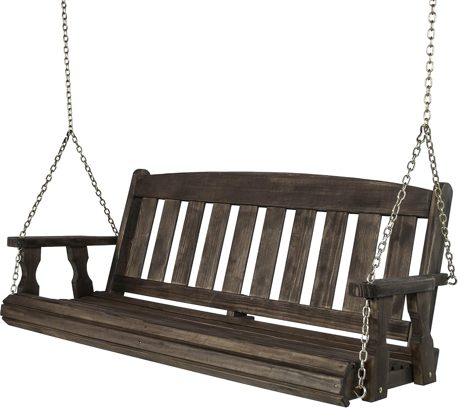 Amish Casual Heavy Duty Mission Treated Porch Swing, 6-Foot, Dark Walnut Stain, 8Ft Chains, Without Cups