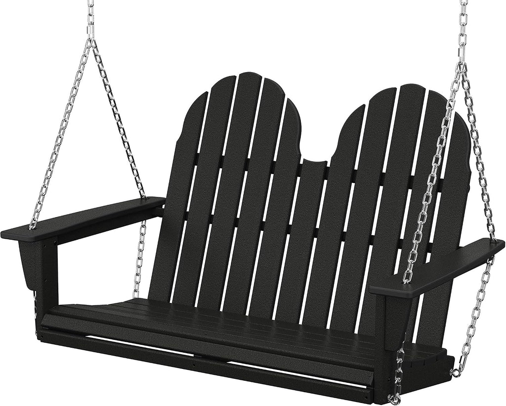 POLYWOOD® Vineyard Adirondack Chair Wood Swing, Black - Wooden Porch Swings Outdoor for Two