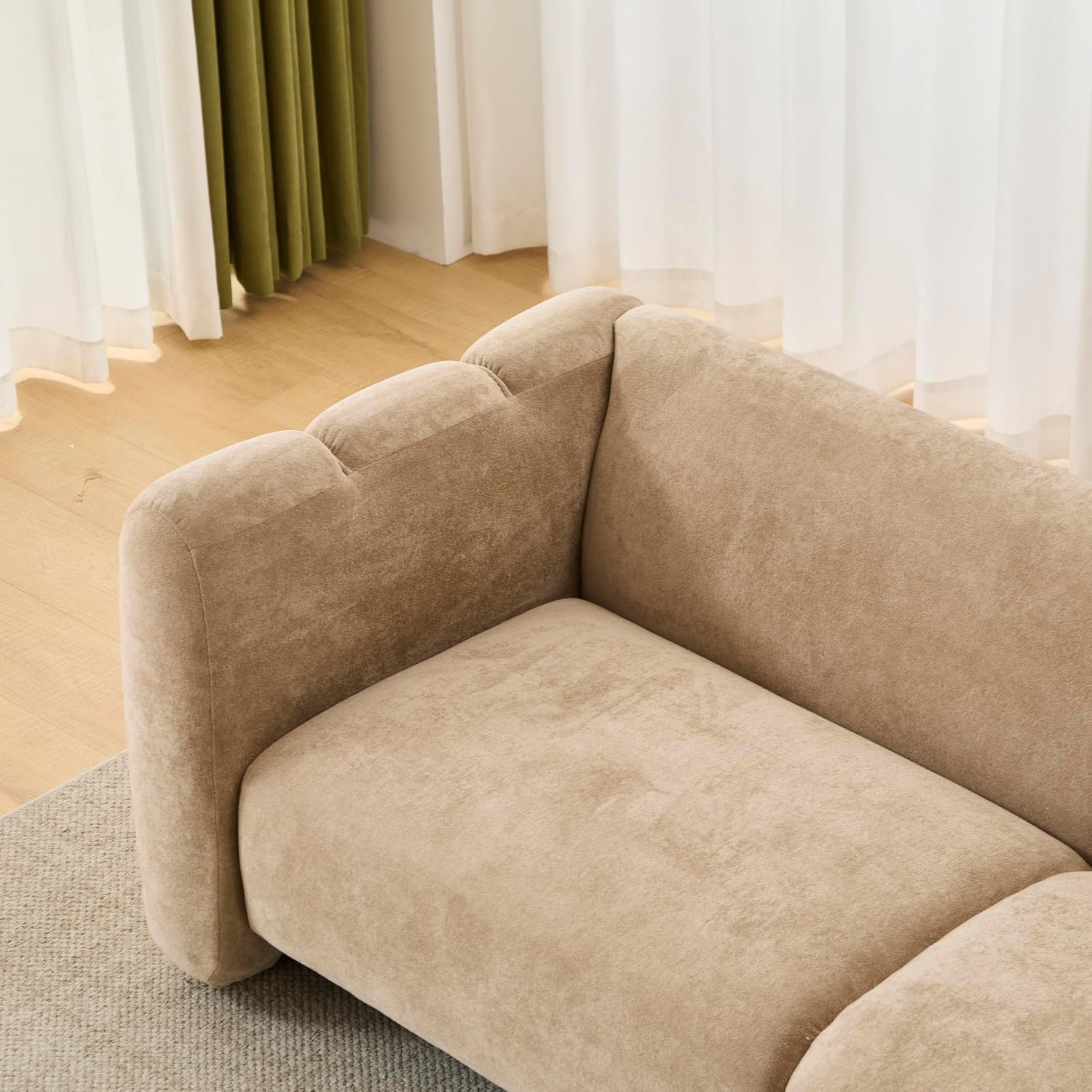 Christopher Knight Home Ahri 83'' Wood Frame Lounge Sofa Couch with Wave Design, Soft Seating 3-Seater Sofa with Armrests, Comfy Velvet Upholstered Home Sofa for Living Room and Office, Camel