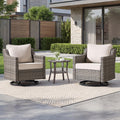 Luxury Patio Furniture sofa Set - 3 Pieces All Weather Wicker Outdoor Couch and High Back Swivel Rocker Patio Chairs with Glass coffee table for Deck Yard and Poolside Beige Cushions | Gray Wicker