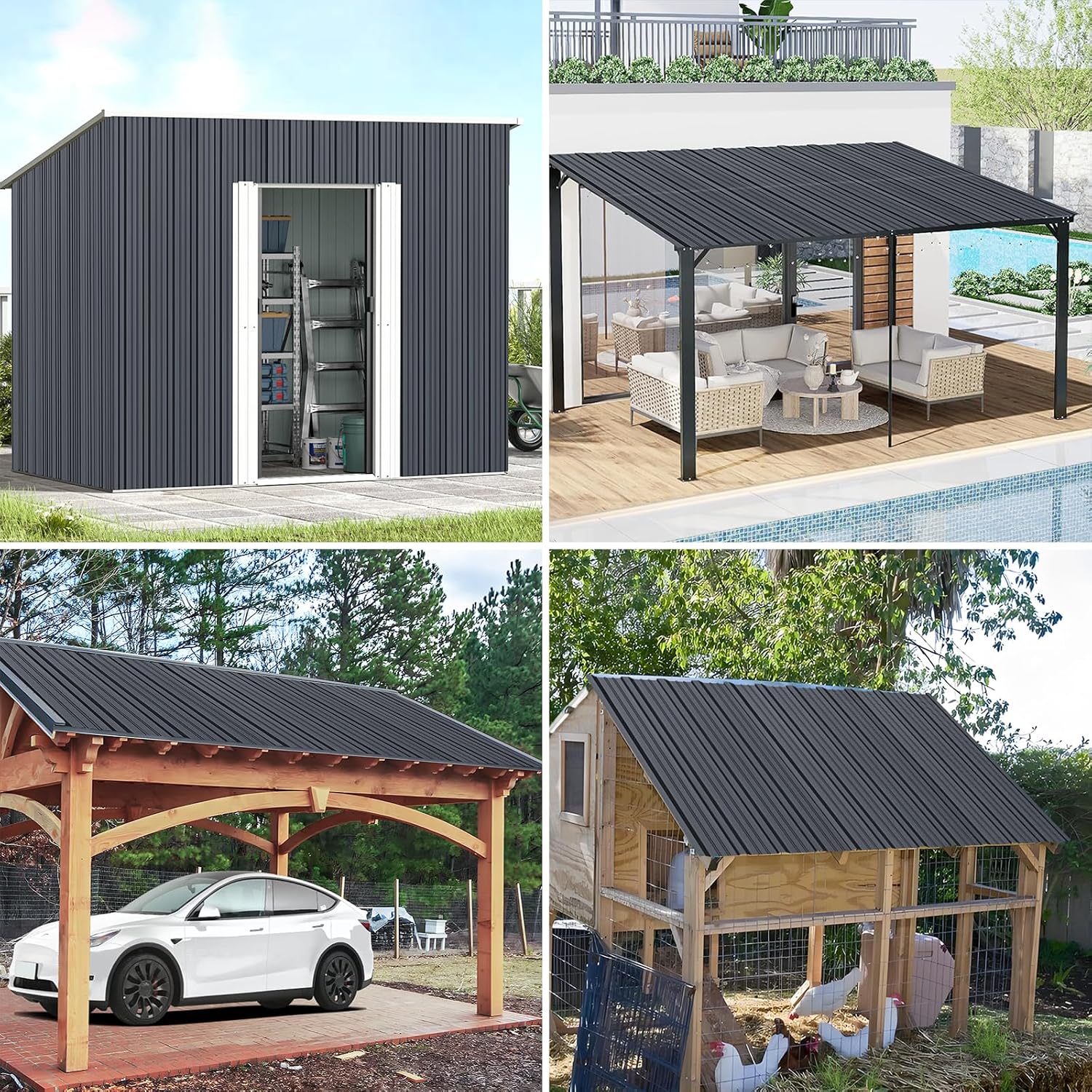 Metal Roofing Panels - 10 Pcs Waterproof Heavy Duty Metal Roof Panels Corrugated Metal Siding for Roofs Carports Tool Sheds Patio Porch Pergola, Easy to Install Grey, 42.52x17.7in