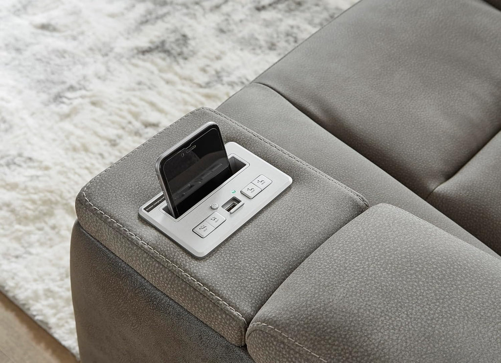 Signature Design by Ashley Next-Gen DuraPella Modern Faux Leather Power Reclining Sofa with Adjustable Headrest, Gray