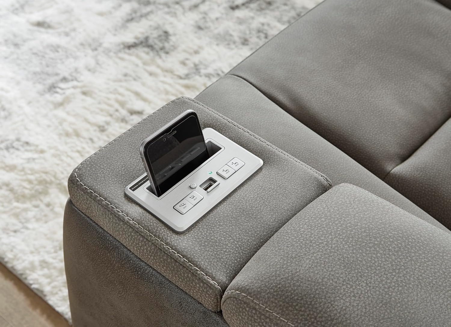 Signature Design by Ashley Next-Gen DuraPella Modern Faux Leather Power Reclining Sofa with Adjustable Headrest, Gray