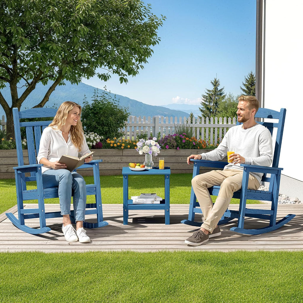 SERWALL Oversized Rocking Chairs Set of 6, HDPE Outdoor Rocking Chair, All-Weather Porch Rockers for Patio, Blue