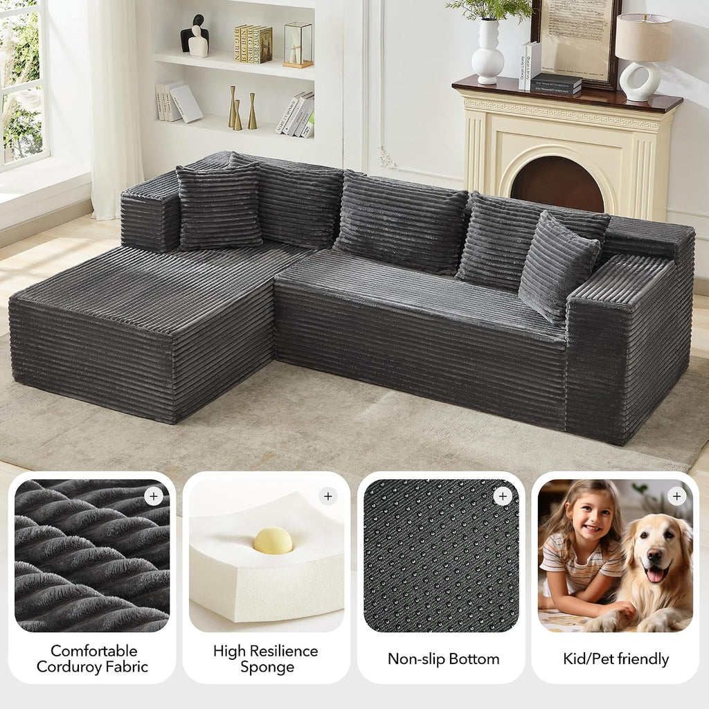 Modular Sectional Sofa Cloud Sectional Couch, 106' Comfy L Shaped Black Couches for Living Room,Oversized Sofa Sleeper with Deep Seat, No Assembly Required