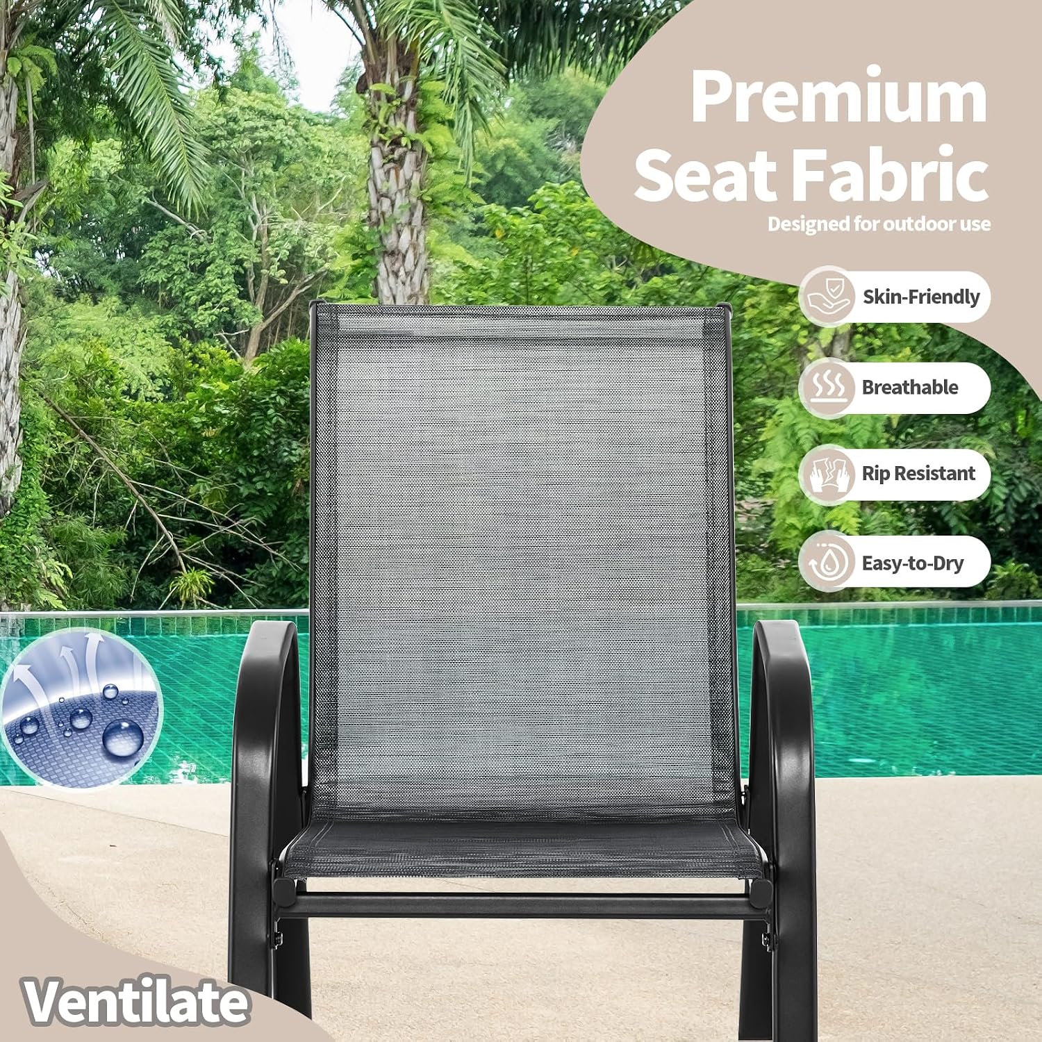 Tangkula Patio Rocking Chair Set of 4, Outdoor Ergonomic Rockers with Breathable Fabric Seat, Gentle Rocking Function, Sturdy Metal Rocker for Front Porch, Backyard, Garden