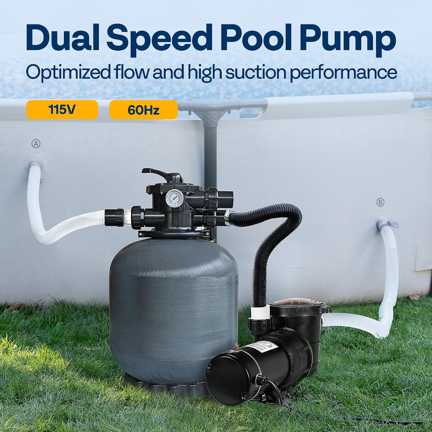 VIVOHOME 2.0 HP Above Ground Swimming Pool Pump Dual Speed 1.5' & 1.25'' Inlet/Outlet 115V Energy Saving w/Strainer Basket