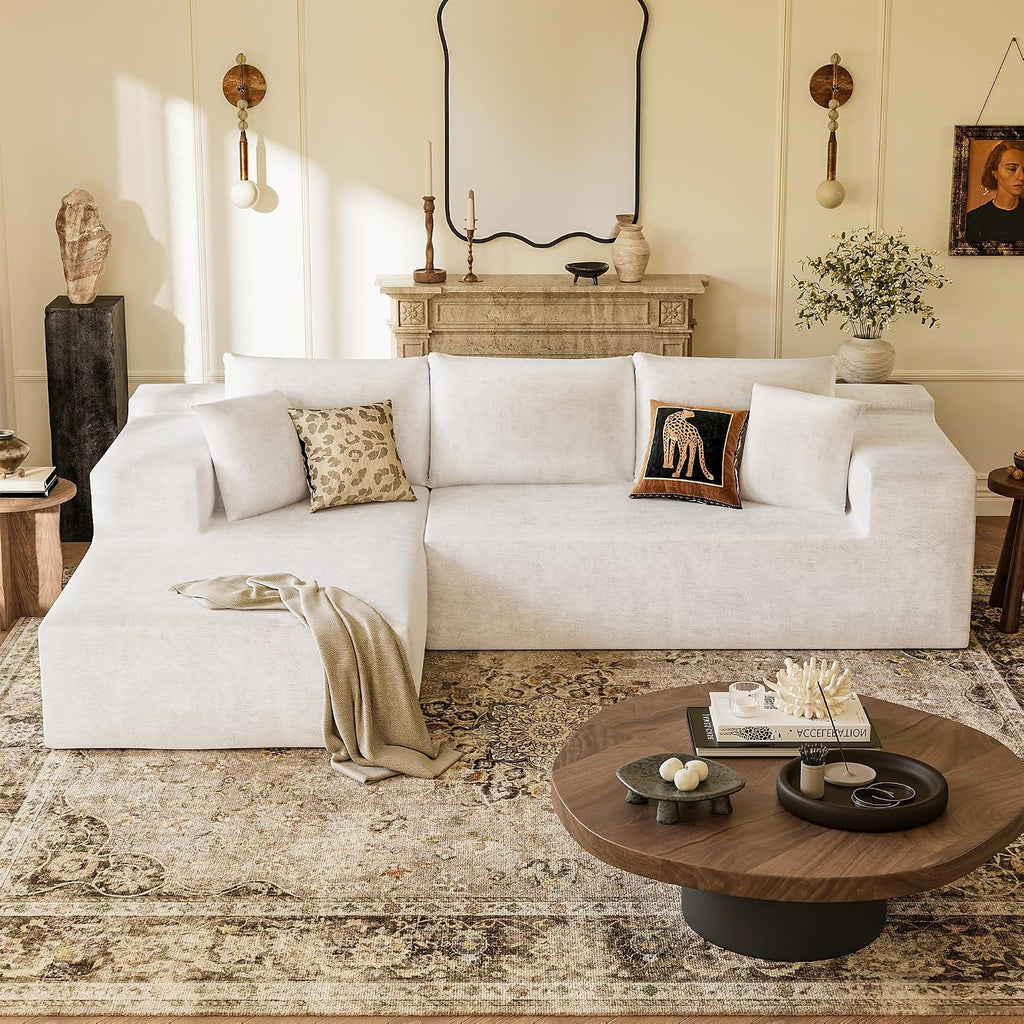 YESHOMY Boneless Couches for Living Room, 108' Sectional Modular Sectional Sofa with Deep Seat, Cloud Comfy Couch with L-Shape Chaise, Easy Assembly (Chenille, Pearl Cream)