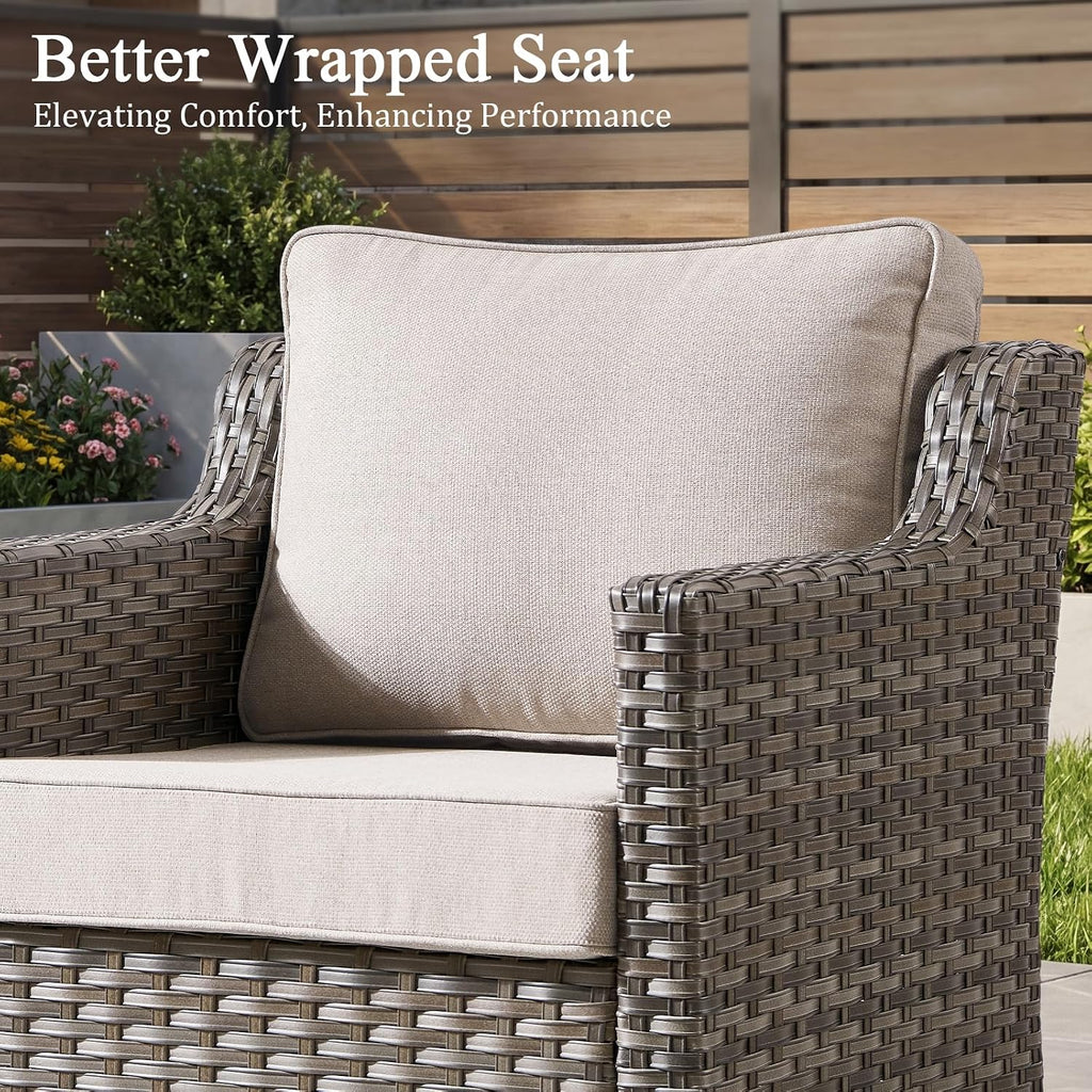 Luxury Patio Furniture Chairs Set - 2 Pieces All Weather Wicker Outdoor Couch and High Back Swivel Rocker Patio Chairs for Deck Yard and Poolside Gray Wicker | Beige Cushions