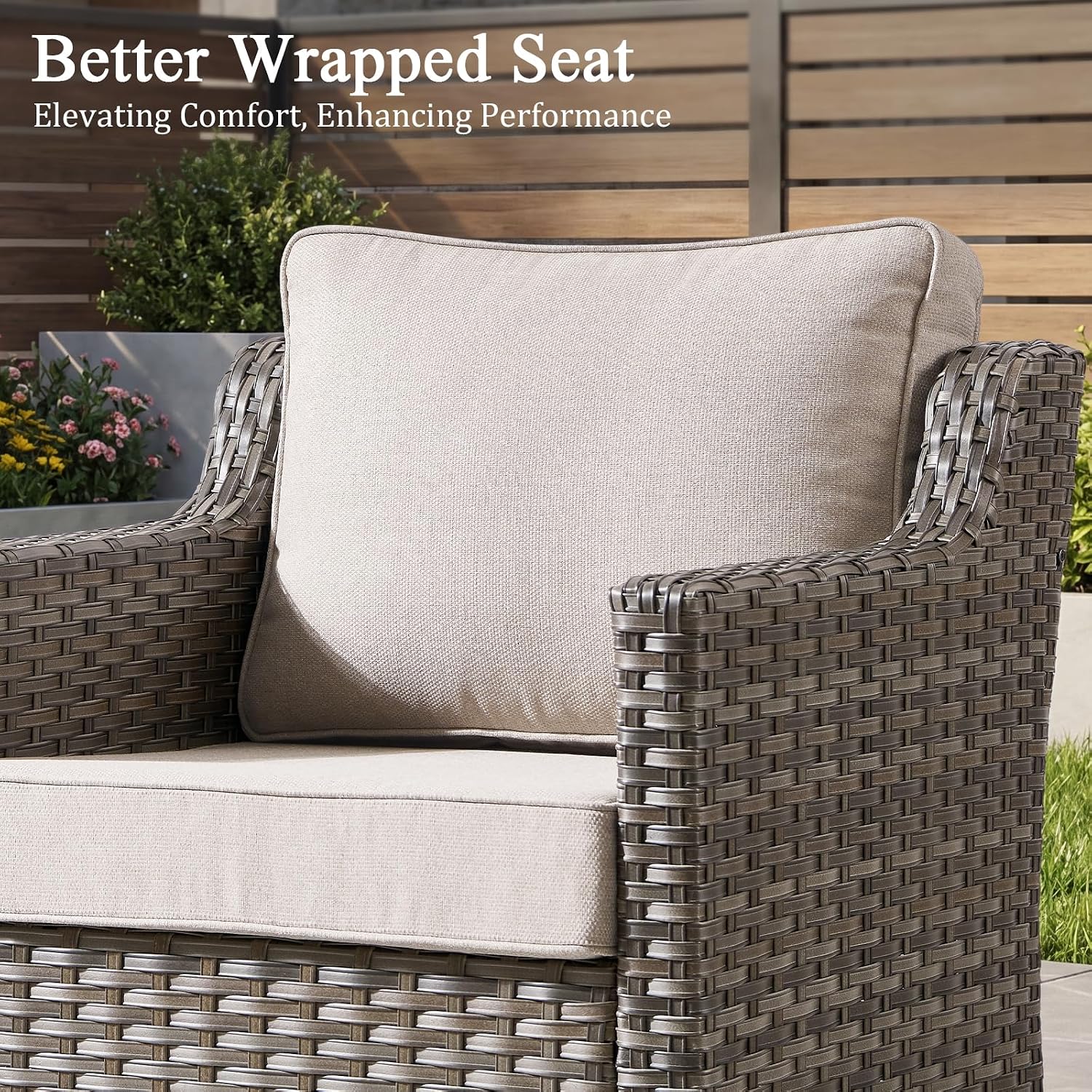 Luxury Patio Furniture sofa Set - 3 Pieces All Weather Wicker Outdoor Couch and High Back Swivel Rocker Patio Chairs with Glass coffee table for Deck Yard and Poolside Beige Cushions | Gray Wicker