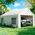 AirWire 12'x20' Heavy Duty Carport with All-Season Tarp, Portable Car Tent Garage with Roll-Up Windows & Side-Opening Door, Enclosed Car Port Canopy with Reinforced Base for Truck, Boat, White