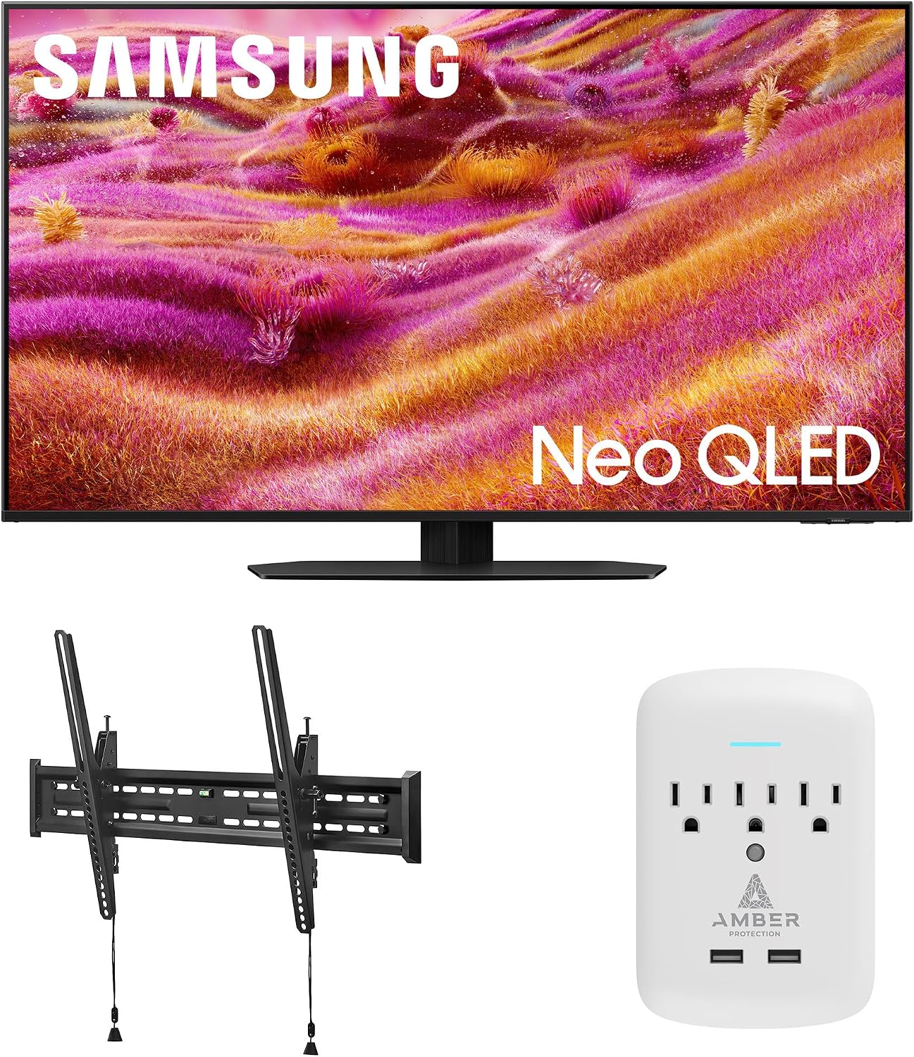 Samsung QN43QN90FAFXZA 43 Inch Neo QLED 4K QN90F Vision AI Smart TV with a Walts TILT-MOUNT-43-90 Large/XL Tilt Mount and Amber Protection 3-Outlet-Surge Surge Protector (2025)
