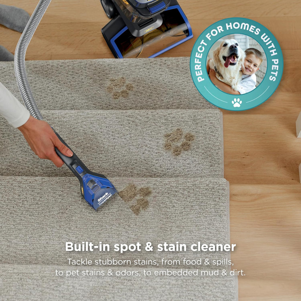 Shark CarpetXpert HairPro | Upright Carpet, Area Rug & Upholstery Cleaner | Carpet Shampooer | Handheld Spot & Stain Eliminator | Pet Hair Pickup & Odor Removal | 2 Cleaning Tools | Cobalt | EX251BRN