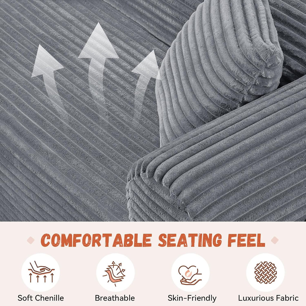 3 Seater Sofa Couch for Living Room (Gray, 30' D + 2 Pillows +Fixed-Shape Frame)