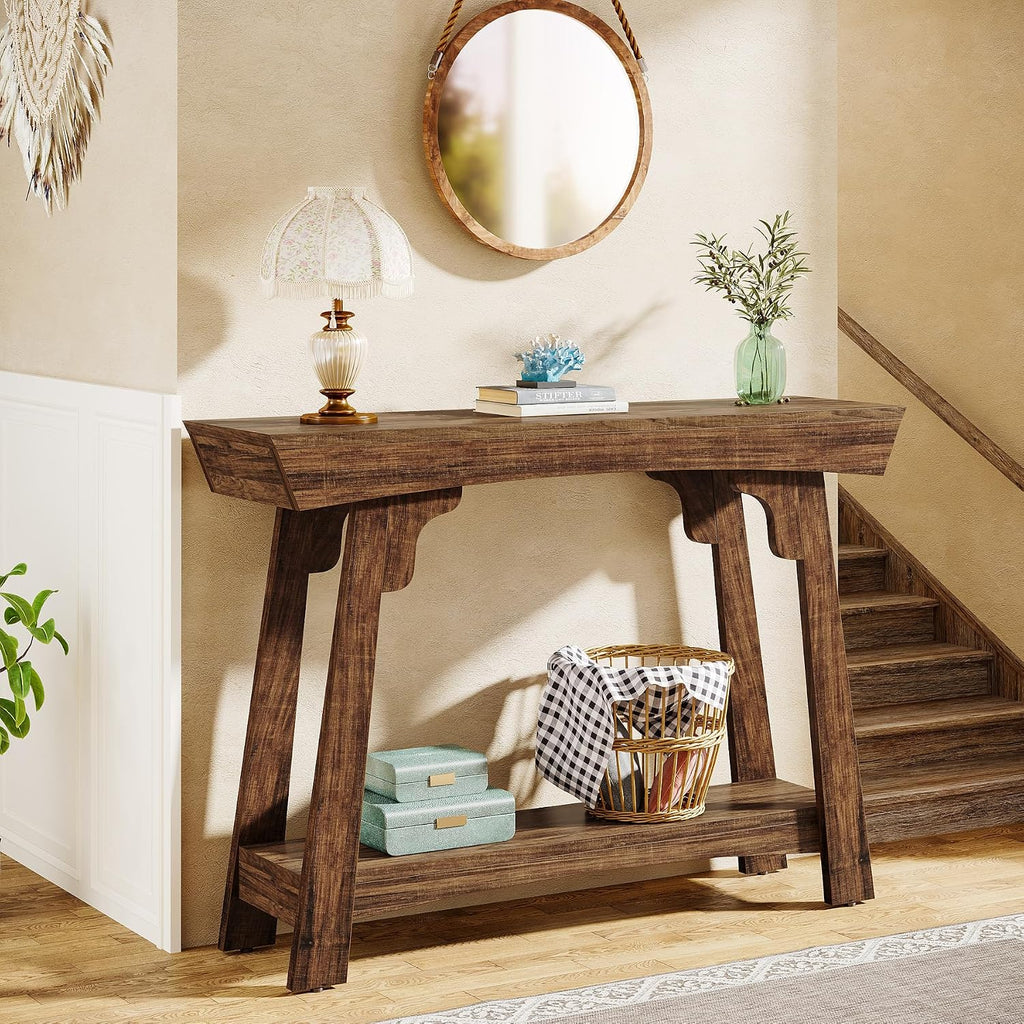 Tribesigns 41.3' Farmhouse Console Table, Small Entryway Table with 2-Tier Storage, Narrow Wooden Sofa Table Behind Couch for Living Room, Foyer, Hallway, Rustic Brown