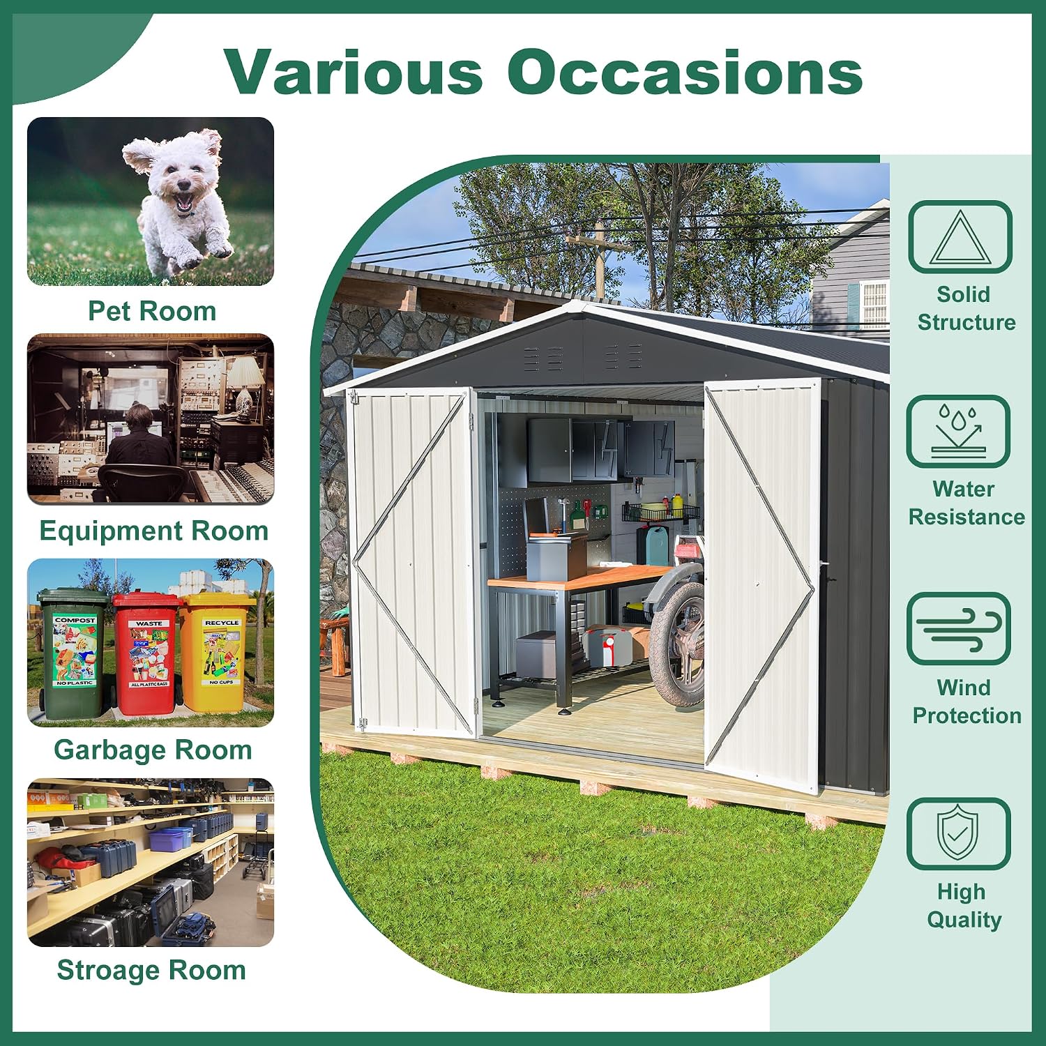 KEIKI 10x12 FT Outdoor Storage Shed, Weatherproof Utility Garden Tool Shed with Door & Lock for Garden Patio Lawn Poolside, Black