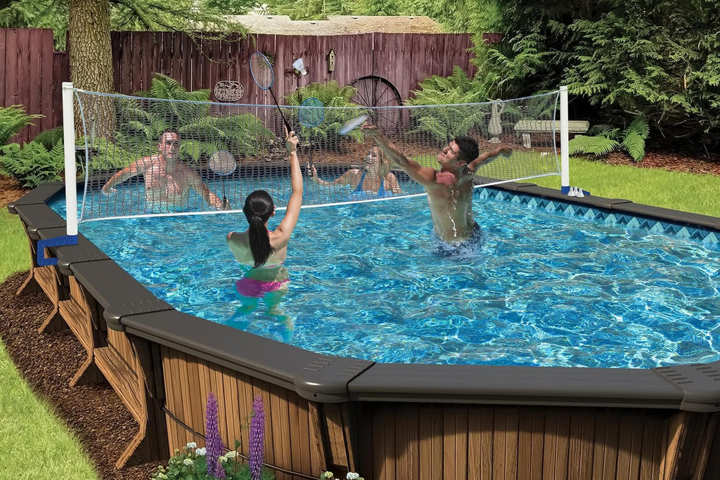 Poolmaster 72786 Above-Ground Pool Water Volleyball and Badminton Pool Game with Bracket Mounts White 16-Feet
