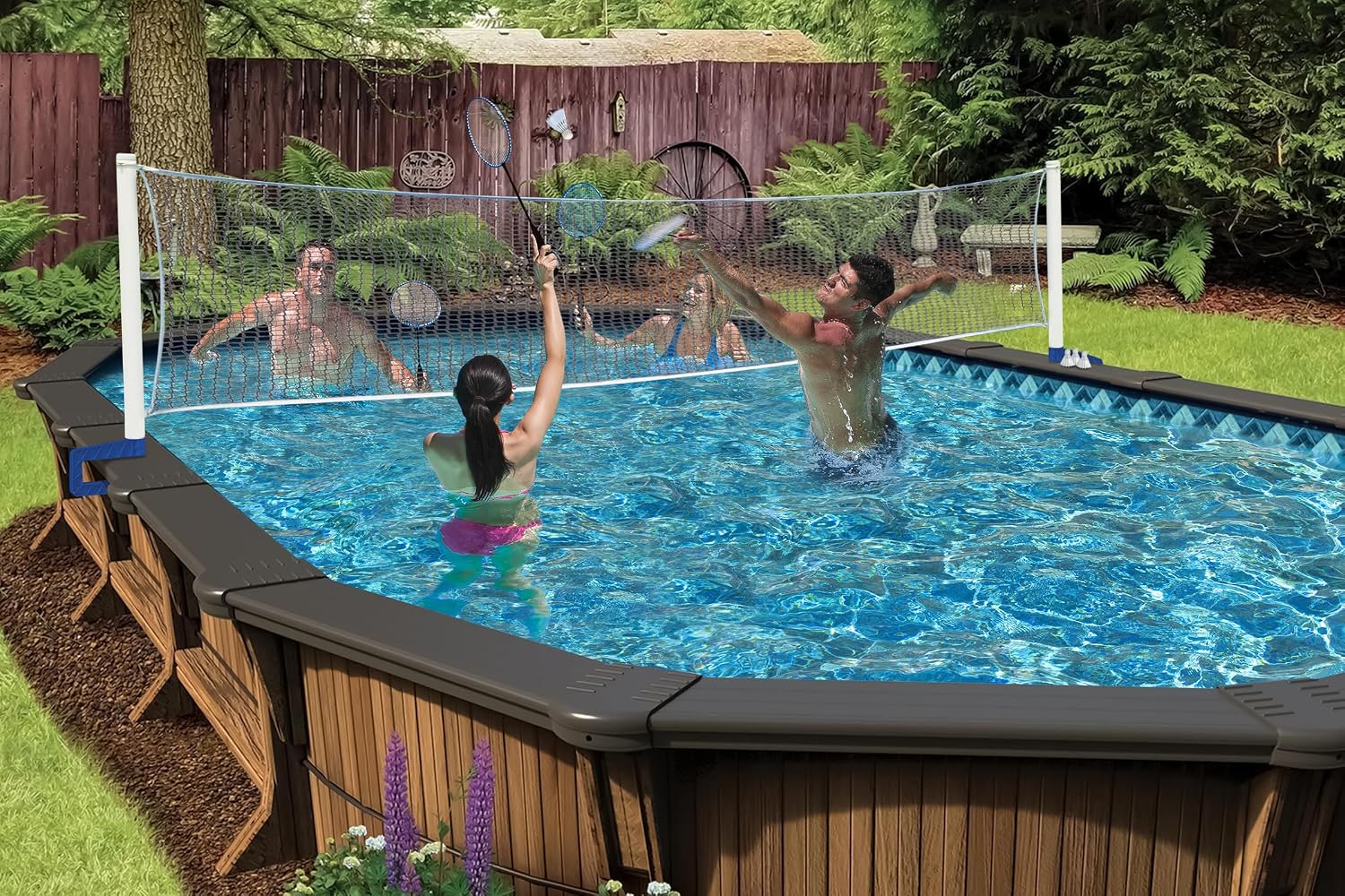 Poolmaster 72786 Above-Ground Pool Water Volleyball and Badminton Pool Game with Bracket Mounts White 16-Feet