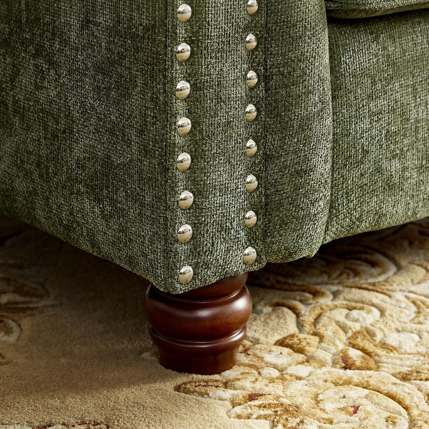Modern Chesterfield 2-Piece Chenille Sofa & Armchair Combo, Tufted Couch and Accent Chair with Rolled Arms Nailhead Trim and Solid Wood Legs Traditional Upholstered Sofa Set for Living Room Home Green