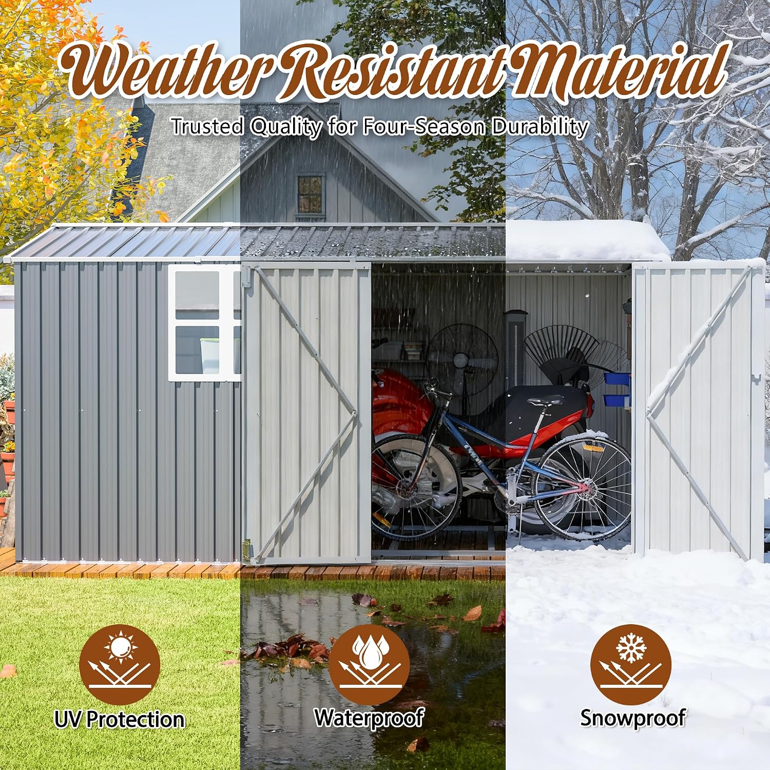 8X12 FT Outdoor Storage Shed,Metal Shed with Window,Floor Frame & Lockable Door,Garden Tool House with Vents & Sloped Roof,Waterproof Outside Storage Building for Backyard, Patio