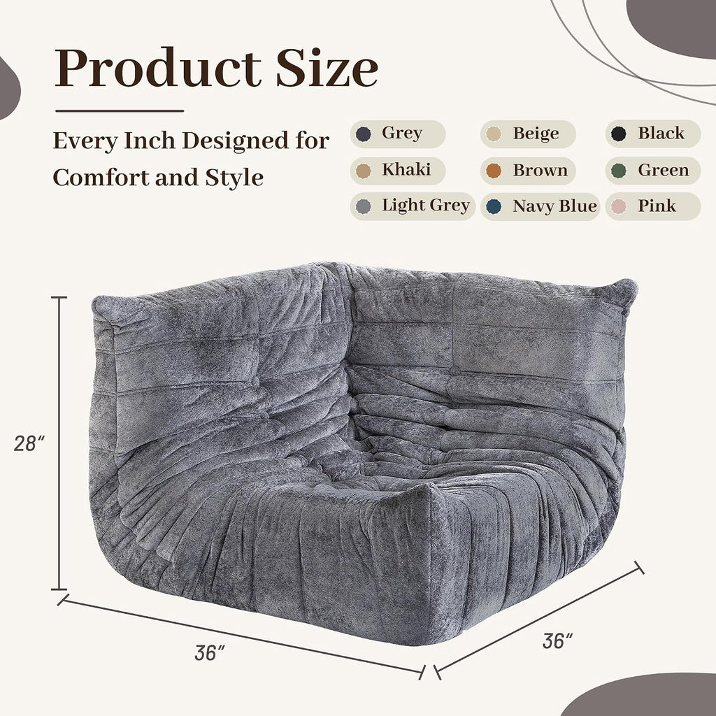 HABUTWAY Bean Bag Chair, Memory Foam Bean Bag Chairs for Adults, Fireside Corner Chair Lazy Floor Corner Sofa for Living Room, Bedroom, Dorm, Office (Grey)