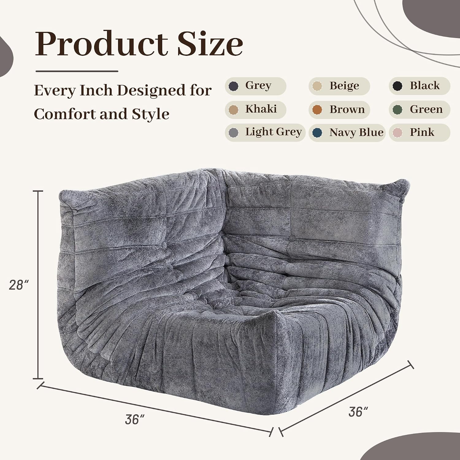 HABUTWAY Bean Bag Chair, Memory Foam Bean Bag Chairs for Adults, Fireside Corner Chair Lazy Floor Corner Sofa for Living Room, Bedroom, Dorm, Office (Grey)