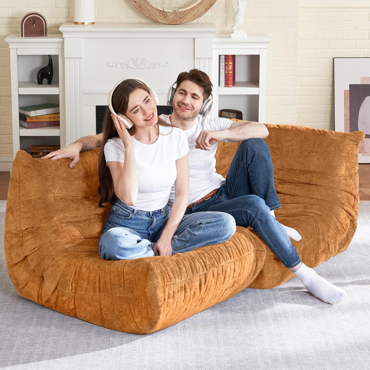 HABUTWAY Bean Bag Chair, Memory Foam Bean Bag Chairs for Adults, Fireside Corner Chair Lazy Floor Corner Sofa for Living Room, Bedroom, Dorm, Office (Brown)