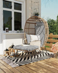 GarveeLife Oversize Wicker Egg Chair with Ottoman, Egg Shaped Lounge Chair with Thick Cushion, Comfy Egg Rattan Seat for Indoor Outdoor Patio Porch Backyard, Grey