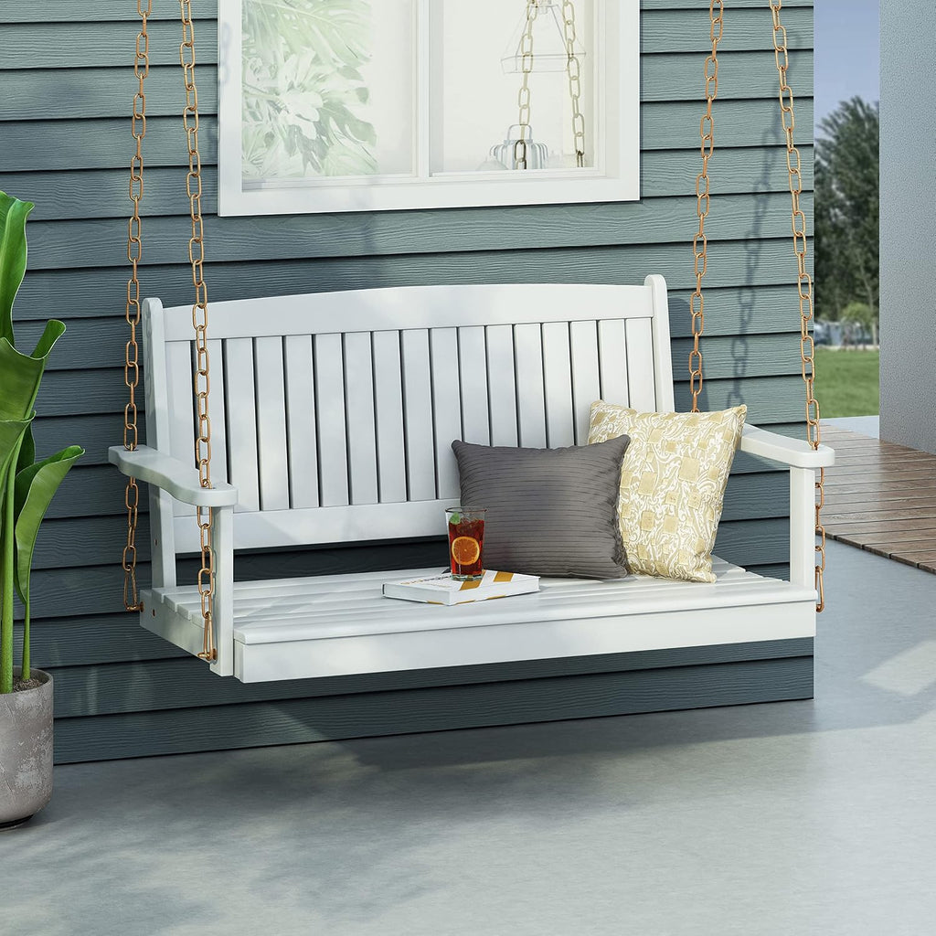 Outdoor Double Solid Wood Swing Chair, Thickened Teak Wood with backrest, Courtyard Balcony Hanging Leisure Rocking Chair, Decorating a Warm Home